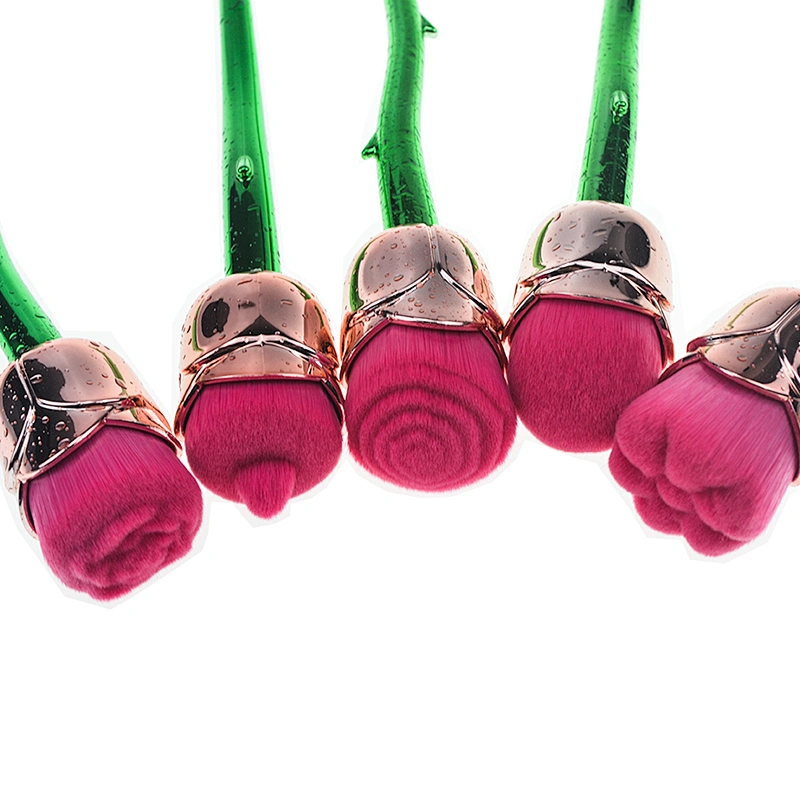 5pc professional rose shaped makeup brush set with plastic handle