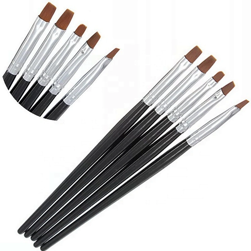 5Pcs Nail Art Flat Top Brush Gel Polish Tips Nail Art Acrylic Painting Drawing Makeup Brushes Sets