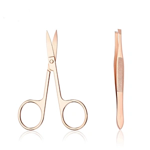 JZG High Quality Eyelash Extension Tweezers Eyebrow Tweezer Stainless Steel Private Label Rose Gold With Scissors Set