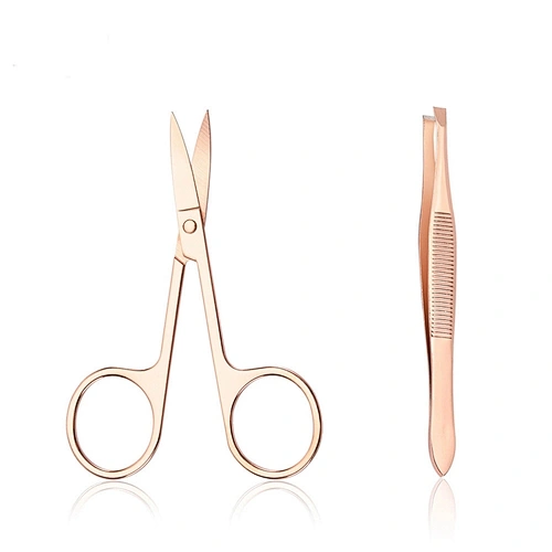 JZG High Quality Eyelash Extension Tweezers Eyebrow Tweezer Stainless Steel Private Label Rose Gold With Scissors Set