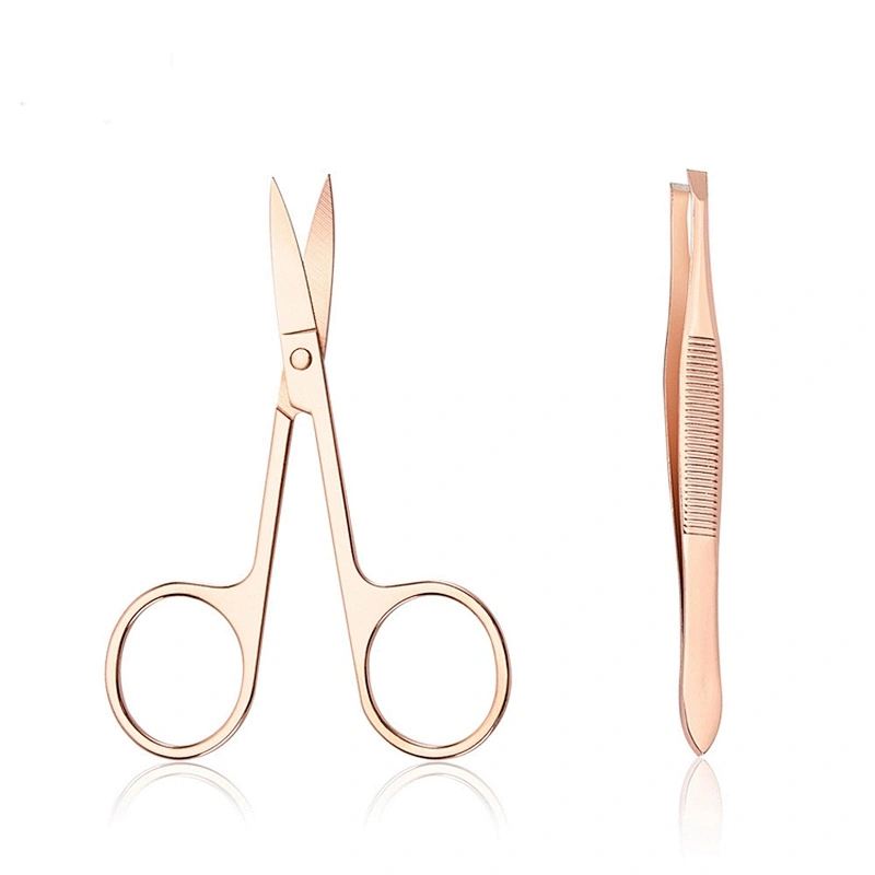 JZG High Quality Eyelash Extension Tweezers Eyebrow Tweezer Stainless Steel Private Label Rose Gold With Scissors Set