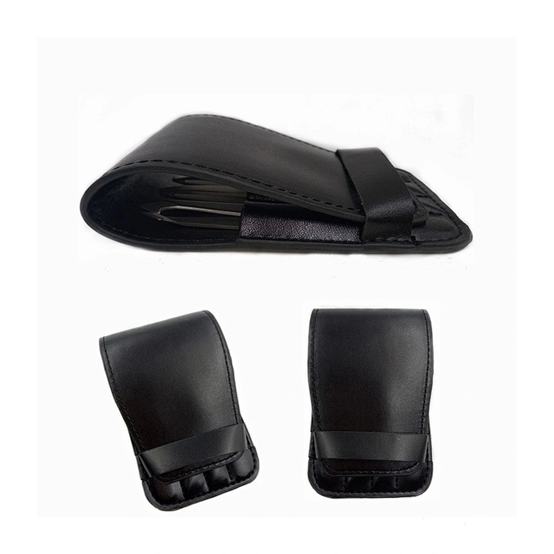JZG High Quality Private Label 4pcs PU Leather Black Eyebrow Trimmer Tweezers Set