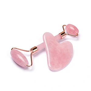 Anti Aging Therapy Nephrite Stone Pink Rose Quartz Gua Sha Massage Set Natural Jade Roller For Face