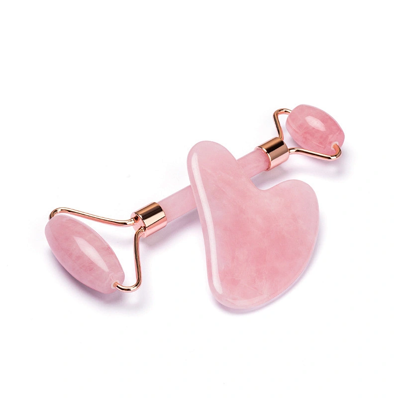 Anti Aging Therapy Nephrite Stone Pink Rose Quartz Gua Sha Massage Set Natural Jade Roller For Face