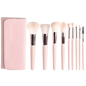 New professional copper tube makeup brushes beauty tools wooden handle makeup brushes set eyeshadow brushes with pu bag