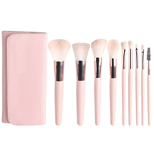 New professional copper tube makeup brushes beauty tools wooden handle makeup brushes set eyeshadow brushes with pu bag