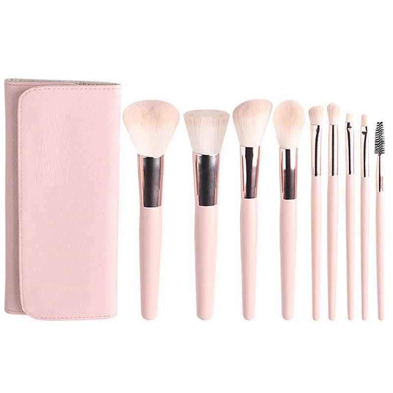 New professional copper tube makeup brushes beauty tools wooden handle makeup brushes set eyeshadow brushes with pu bag