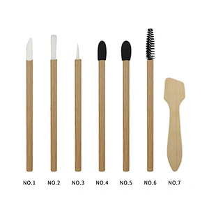 Wholesale 7kinds Hot Sale 50pcs/bag Disposable nylon mascara wands eyelash brushes with natural bamboo handle