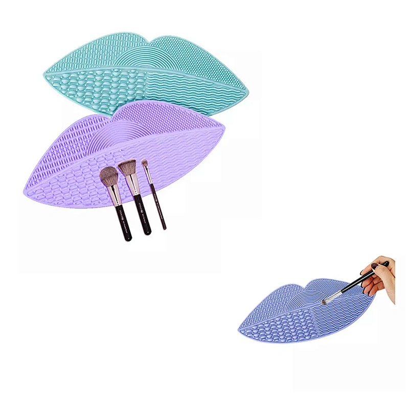 JZG Newest Design Lip Shape Cosmetic Make Up Washing Brush Gel Cleaning Mat Foundation Silicone Makeup Brush Cleaner Pad Board