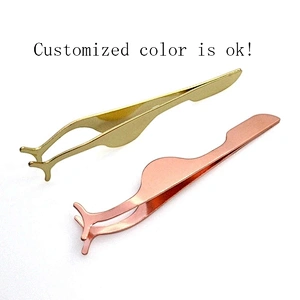 JZG 1pcs Rose Gold Lashes Tweezers Lashes Applicator Tweezer Private Label Eyelash Tweezers