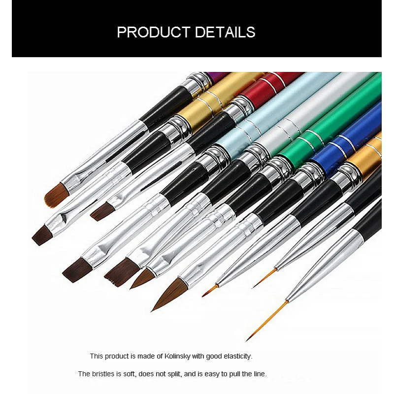 High Quality Custom Logo Rose Gold Copper Parts Germany Nail Brush 100% Pure Kolinsky Hair Acrylic Nail Art Brush