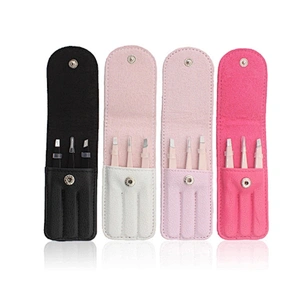 JZG 3PCS/Set Eyebrow Tweezers Stainless Steel Point Tip Eye Brow Trimmer Slant Tip/Flat Tip Hair Removal Makeup Tool with PU Bag
