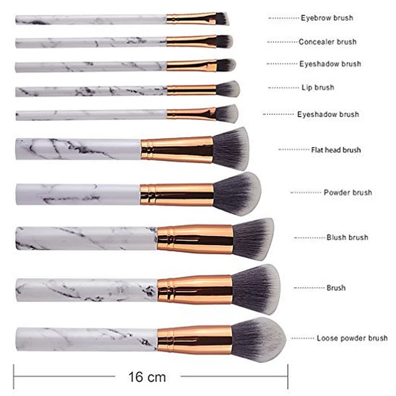 10pcs cosmetic oval high quality marble makeup brushes set