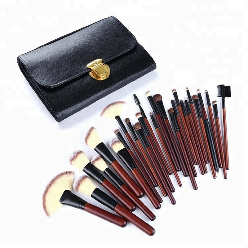 Custom Logo Mahogany Wood Handle Custom Hair 18pcs Maquiagem Makeup Brush Set Professional