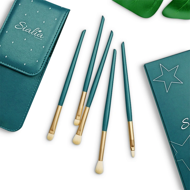 Sialia High Quality Private Label 5pcs Nylon Custom Logo Cosmetic Tools Makeup Brush Eye Brush Set with PU Bag
