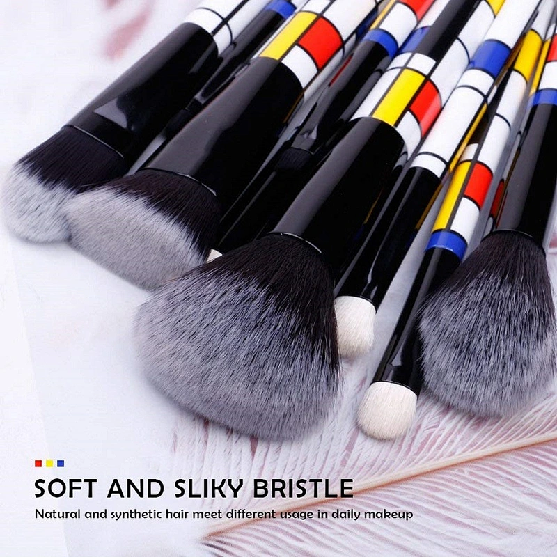 Face Powder Eye Shadow Eyeliner Foundation Blush Lip Liquid Cream Blending brush 9 pcs professional customized makeup brush set