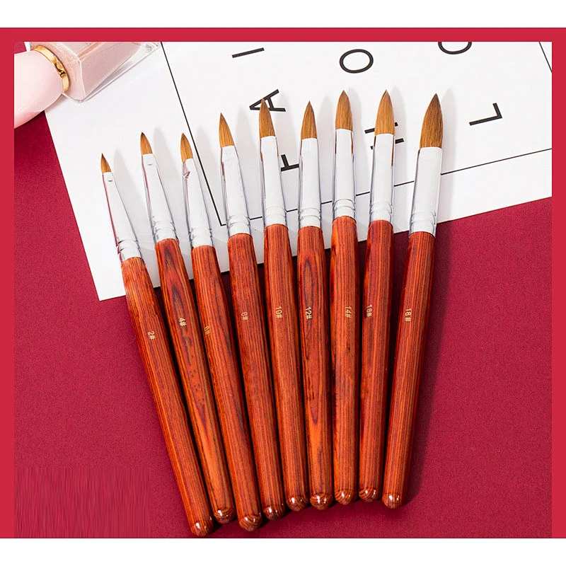 Top quality best seller professional custom nail manicure brushes wholesale wooden handle 100% kolinsky nail brush