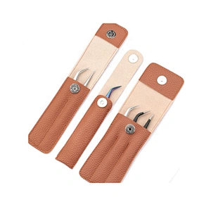 Private label storage for eyebrow tweezers set with leather bag for tweezers portable safe makeup tools