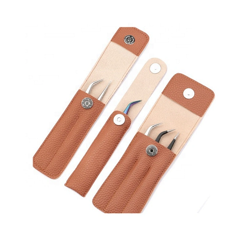 Private label storage for eyebrow tweezers set with leather bag for tweezers portable safe makeup tools