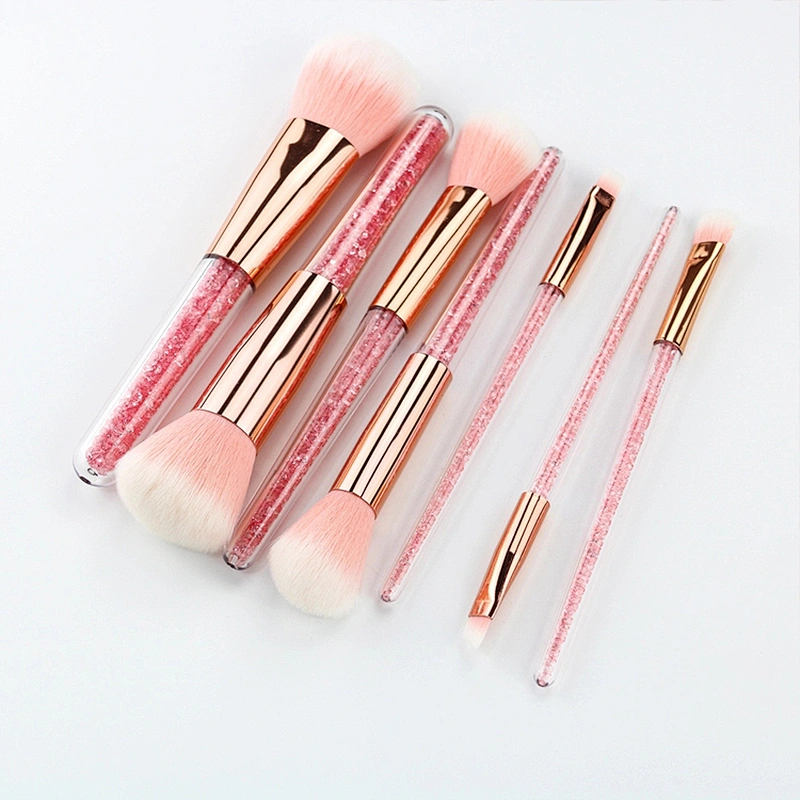 JZG High Quality Vegan Professional Custom Logo Crystal Handle 7pcs glitter Makeup Brushes Set