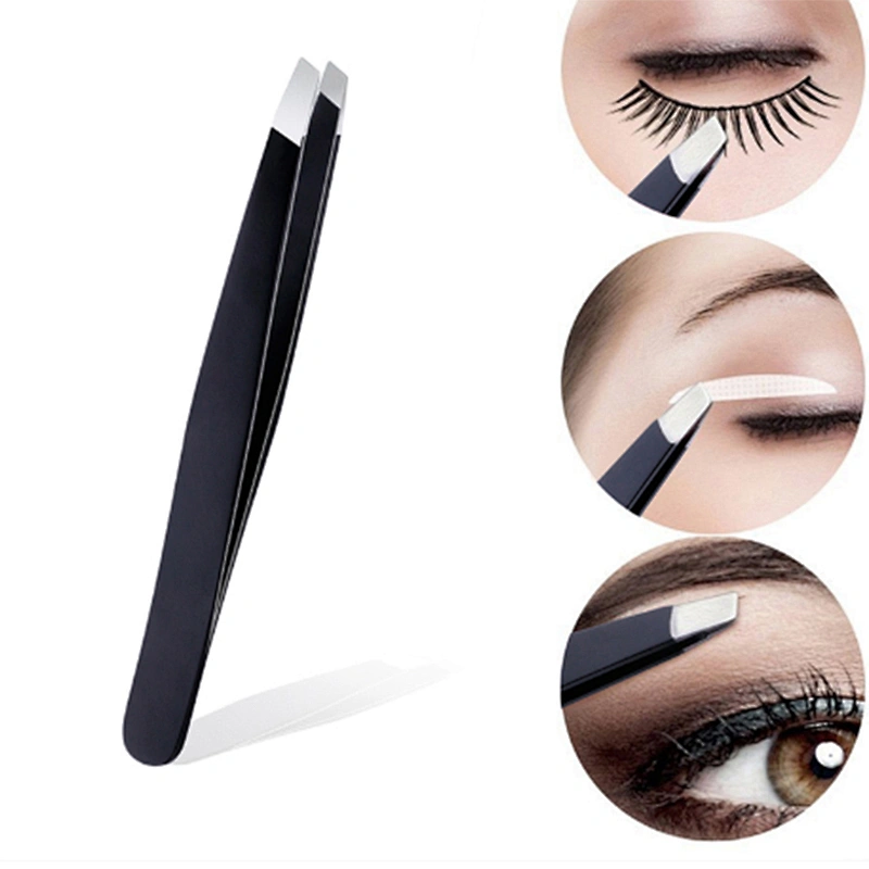 JZG 3PCS/Set Eyebrow Tweezers Stainless Steel Point Tip Eye Brow Trimmer Slant Tip/Flat Tip Hair Removal Makeup Tool with PU Bag