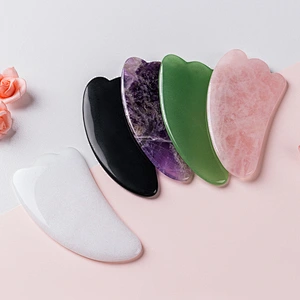 Gua Sha Heart Shaped Gua Sha Stone Pink Rose Quartz Jade Stone Scraping Massage Tool Gua Sha Board
