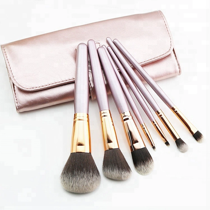 High quality  7pcs Oval Makeup Brushes Set Private Label Beauty Cosmetics Kabuki Make Up Tool Eyebrow Powder Foundation with Bag