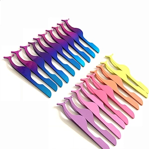 JZG 1pcs Colorful Private Label Glitter False Eyelashes Tweezer Gold Rose Gold Eyelash Applicator with Custom Packaging