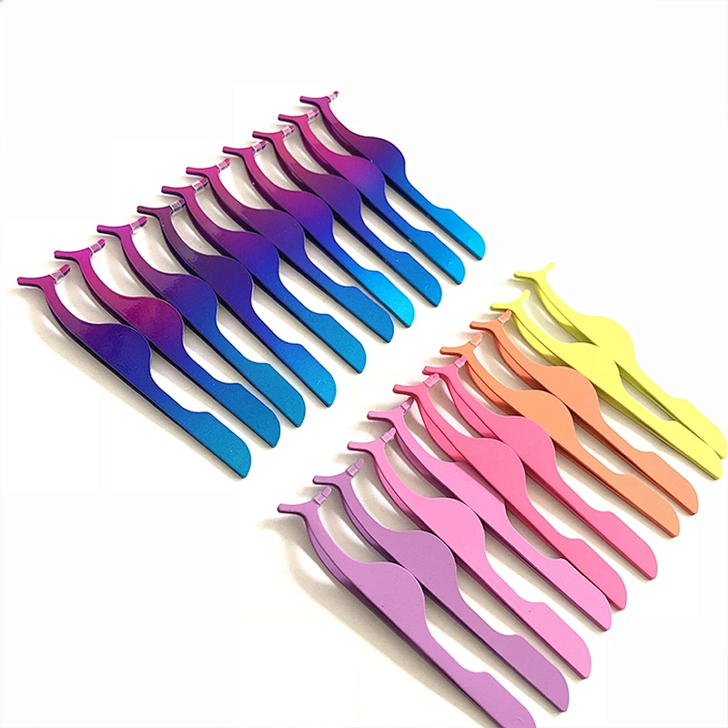 JZG 1pcs Colorful Private Label Glitter False Eyelashes Tweezer Gold Rose Gold Eyelash Applicator with Custom Packaging