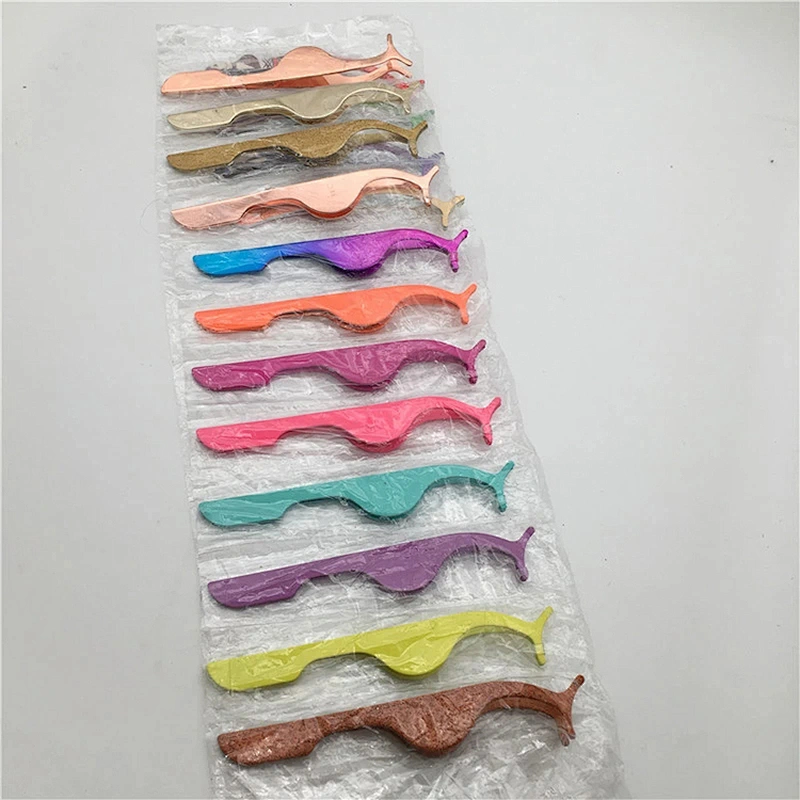 JZG 1pcs Colorful Private Label Glitter False Eyelashes Tweezer Gold Rose Gold Eyelash Applicator with Custom Packaging