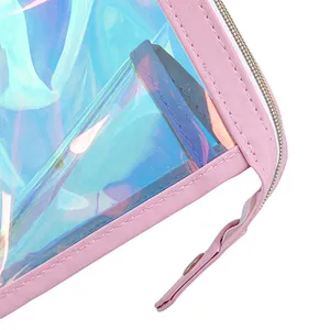 Women Pink Cosmetic bag Transparent Lasher TPU Bags Creative Small Travel Makeup Case