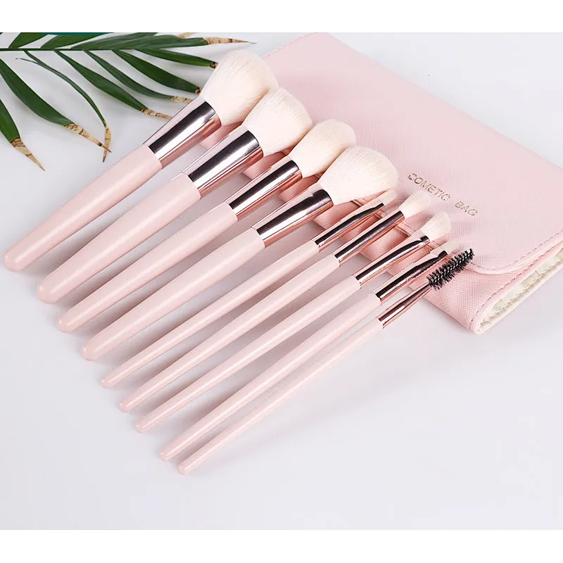 New professional copper tube makeup brushes beauty tools wooden handle makeup brushes set eyeshadow brushes with pu bag