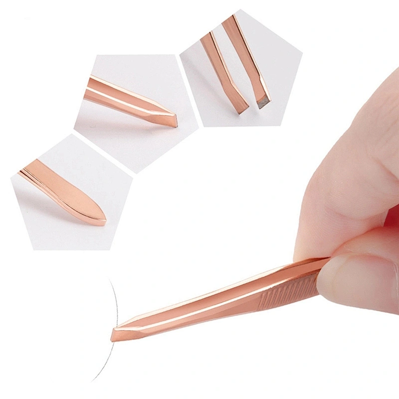 JZG High Quality Eyelash Extension Tweezers Eyebrow Tweezer Stainless Steel Private Label Rose Gold With Scissors Set