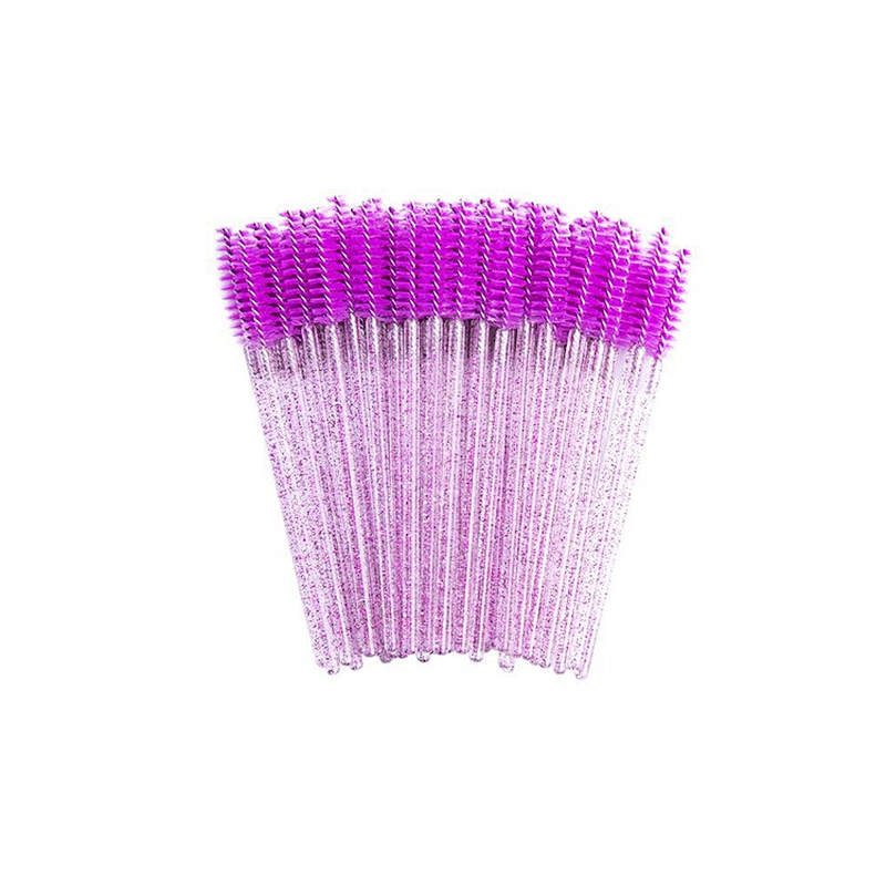 JZG 50pcs/bag Disposable Colorful Red Purple Pink Green Blue Yellow Glitter Mascara Wands Eyelash Brush Glitter Mascara Brush