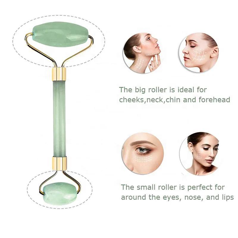 Quartz Roller Slimming Face Massager Natural Jade Facial Massage Roller Stone Skin Beauty Care Set