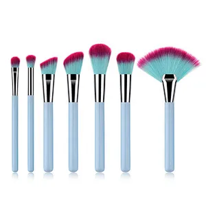 7PCS Blue Makeup Brushes Set Concealer Eyeshadow Powder Fan Brush Makeup Cosmetics Tools