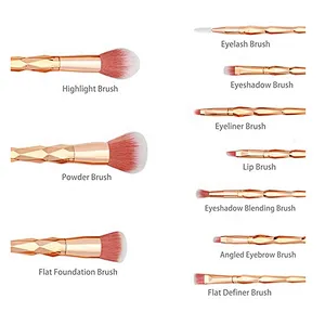 High Quality Rainbow Color Rose Gold Handle Foundation Eyeshadow Makeup Brushes Set