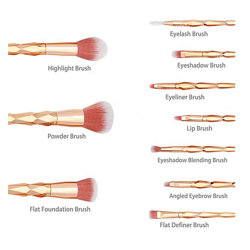 High Quality Rainbow Color Rose Gold Handle Foundation Eyeshadow Makeup Brushes Set