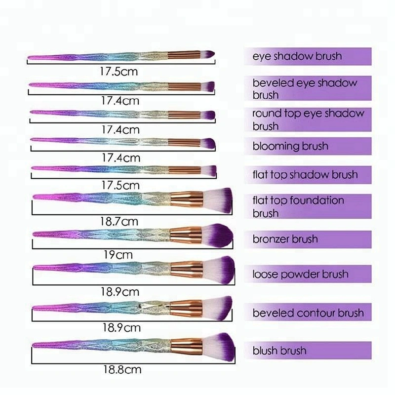 Private Label 10pcs Glitter Diamond Makeup Brush Set With Portable Makeup Bag