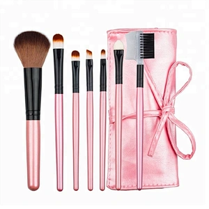 Pink Custom Logo Professional 7 Pieces Makeup Brush Set  Private Label And Make Up Bag