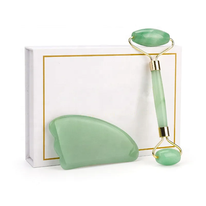 Quartz Roller Slimming Face Massager Natural Jade Facial Massage Roller Stone Skin Beauty Care Set