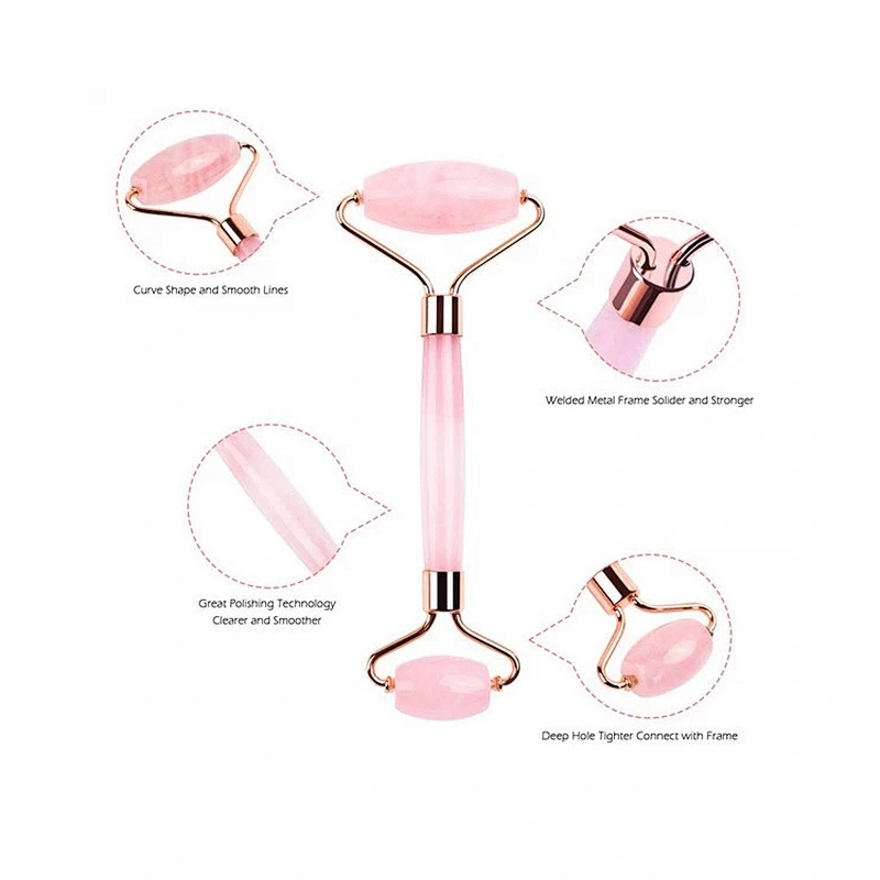JZG Wholesale OEM Private Label Genuine Facial Anti Aging Gift Box Stone Pink Rose Quartz Jade Roller and Guasha Set for Face