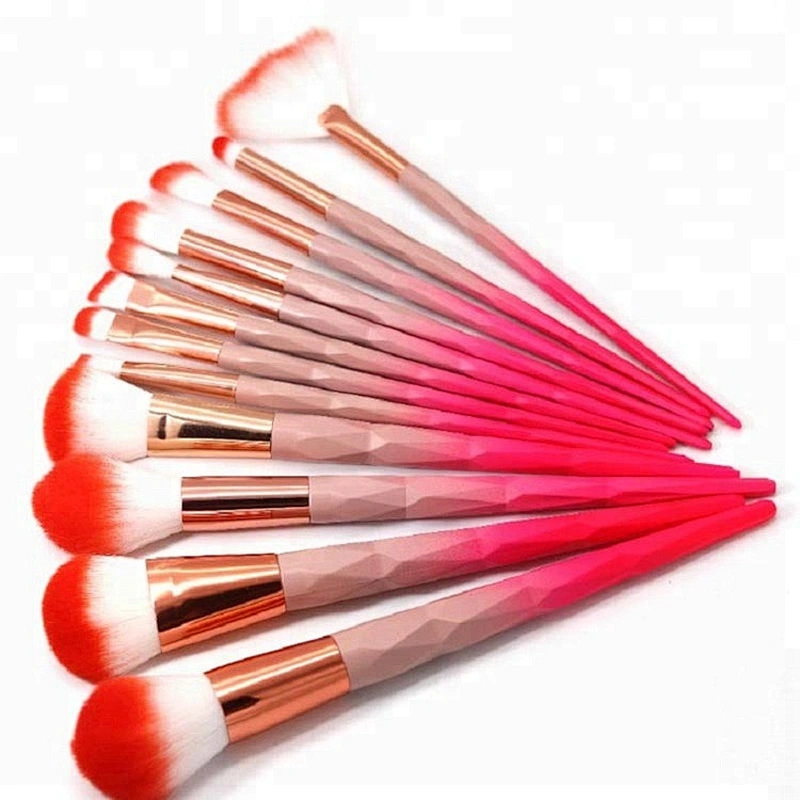 12pcs red macaron make up brushes set professional diamond rainbow beauty cosmetics tools for makeup