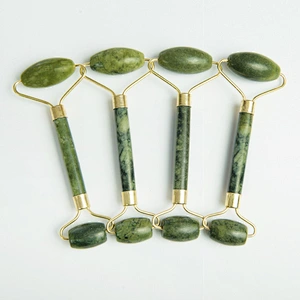 Jade Roller For Face And Gua Sha Set - Beauty Cosmetic Facial Skin Roller Massager Tool - Original Handcraft Natural Green Jade