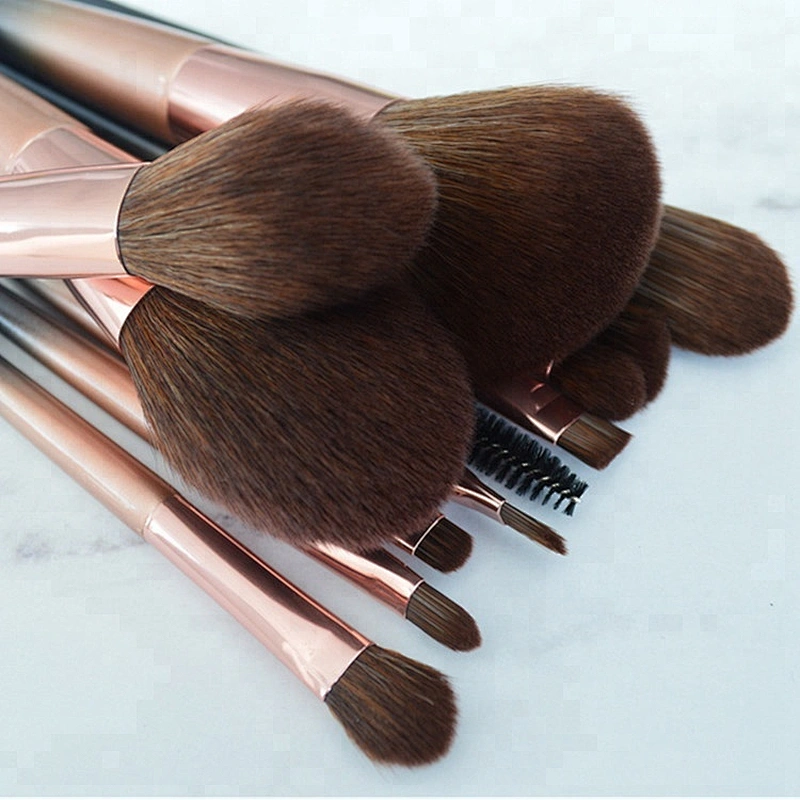 Professional 12Pcs Makeup Brushes Set High Quality Golden Beauty Cosmetics Tool Kits With Pu Makeup Brush Bag