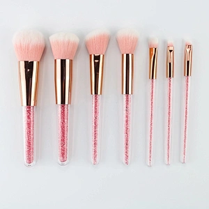 JZG High Quality Vegan Professional Custom Logo Crystal Handle 7pcs glitter Makeup Brushes Set