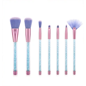 JZG Factory Vegan Beauty Private Label Makeup Brush New Beautiful Plastic Handle 7pcs Shiny Brush Set With Shiny Bag