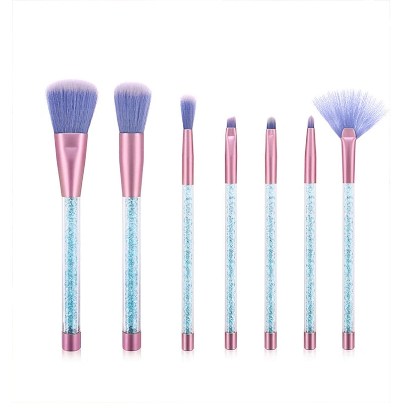 JZG Factory Vegan Beauty Private Label Makeup Brush New Beautiful Plastic Handle 7pcs Shiny Brush Set With Shiny Bag