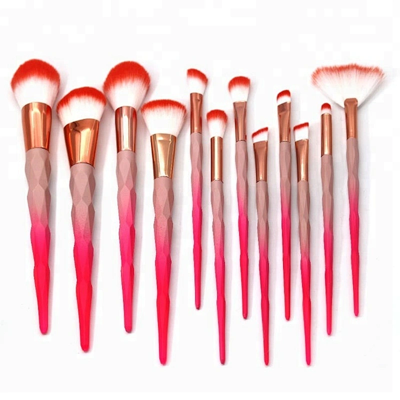12pcs red macaron make up brushes set professional diamond rainbow beauty cosmetics tools for makeup