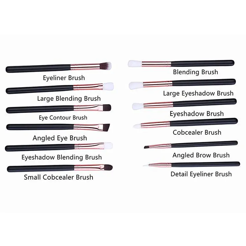 12pcs professional cosmetic tools kit custom eyeshadow eyebrow eyeliner brushes eye makeup brush set
